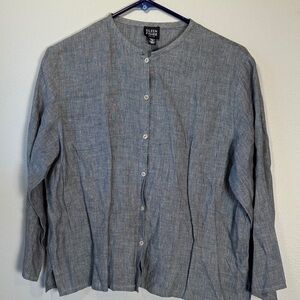 Eileen Fisher Gray Blue Lightweight Linen button front cardigan